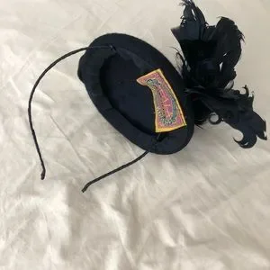 Black fascinator headband with small cap Black Fascinator Hat Elegant Tea Party Wedding Special  main image 2